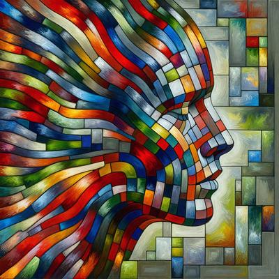 The primary subject of the image is a close-up of a person's face, with a focus on the eyes and the surrounding area. The setting is a colorful, abstract background that adds a vibrant and artistic touch to the scene. The visual style is a combination of digital art and illustration, creating a unique and eye-catching representation of the person's face. The colors and mood of the image are predominantly bright and lively, with a sense of creativity and individuality.